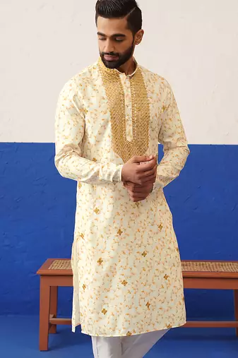Tie dye printed embroidered kurta set