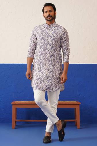 White with geomatric work on soft mul cotton