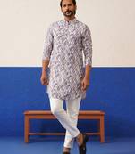 White with geomatric work on soft mul cotton