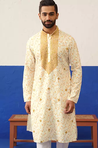 Tie dye printed embroidered kurta set