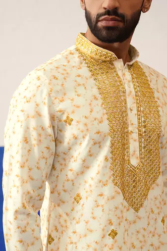 Tie dye printed embroidered kurta set