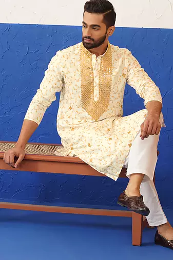 Tie dye printed embroidered kurta set