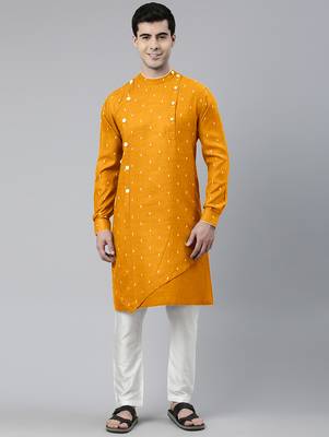 Mustard design asymmetrical kurta set 1