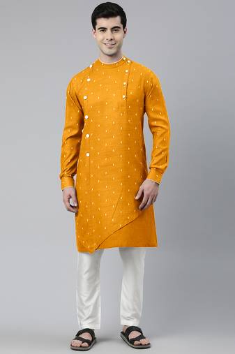 Mustard design asymmetrical kurta set