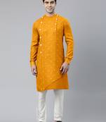 Mustard design asymmetrical kurta set