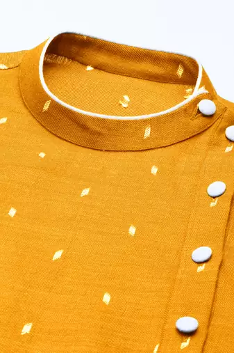 Mustard design asymmetrical kurta set