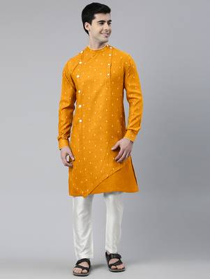 Mustard design asymmetrical kurta set 5
