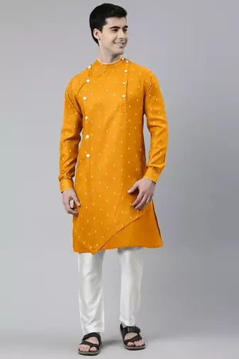 Mustard design asymmetrical kurta set