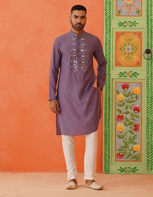Lavender mirror embroidery kurta set 1