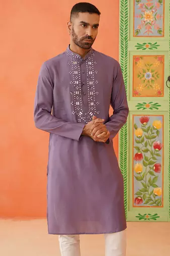 Lavender mirror embroidery kurta set