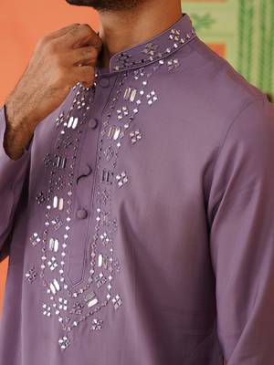 Lavender mirror embroidery kurta set 3