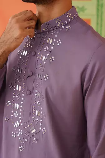 Lavender mirror embroidery kurta set