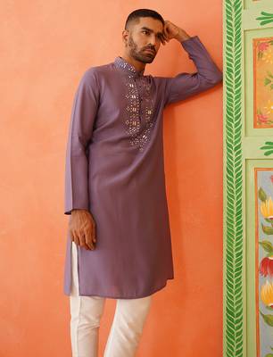 Lavender mirror embroidery kurta set 4
