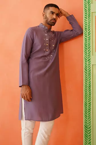 Lavender mirror embroidery kurta set