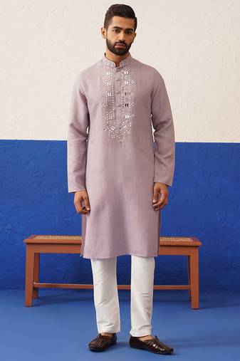 Onion pink mirror embroidery kurta set