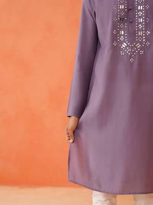 Lavender mirror embroidery kurta set 5