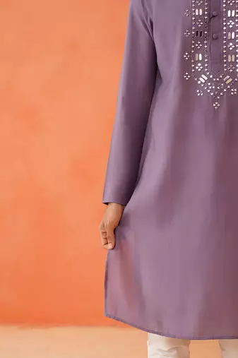 Lavender mirror embroidery kurta set
