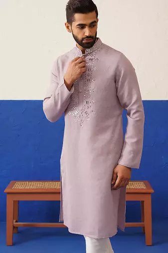 Onion pink mirror embroidery kurta set