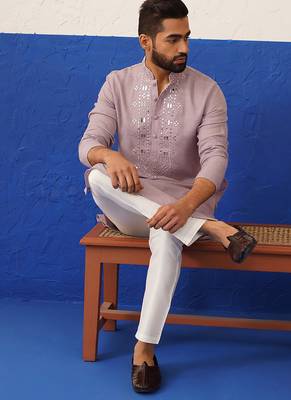 Onion pink mirror embroidery kurta set 5