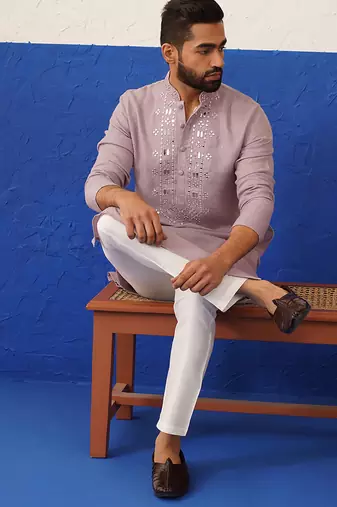 Onion pink mirror embroidery kurta set