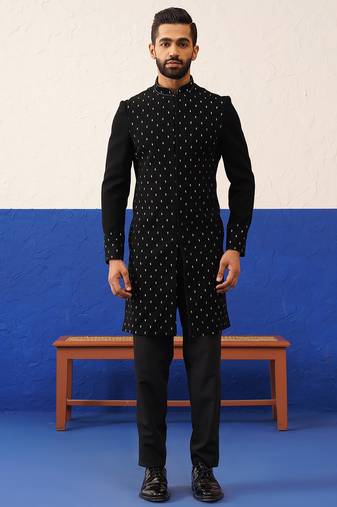 Jiggar thakkar in plain simmer black kurta set