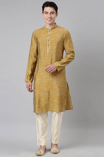 Mustard batik print kurta set