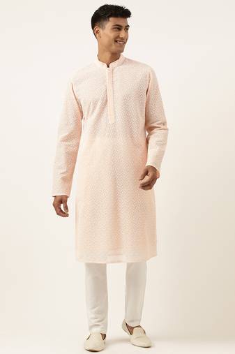 Pastel pink chikankari kurta set