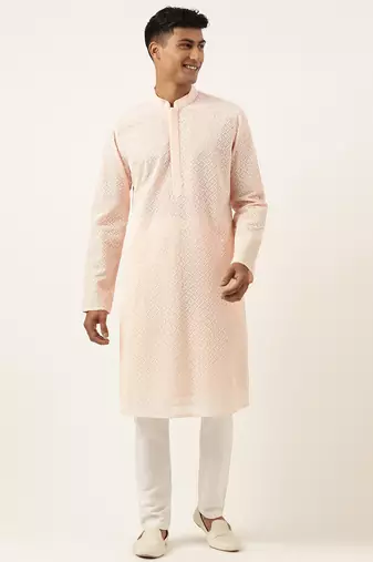 Pastel pink chikankari kurta set