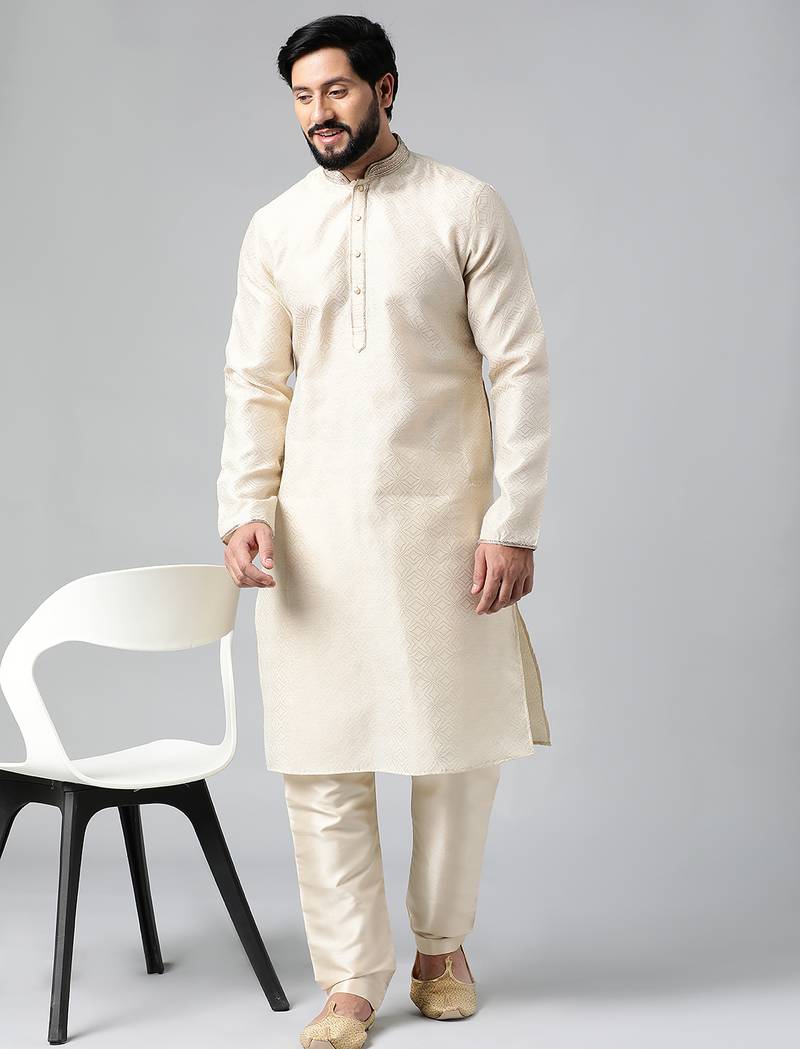 Ivory jacquard chanderi silk kurta set