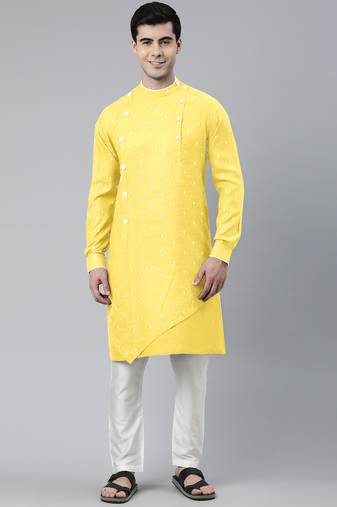 Light yellow asymmetrical kurta set