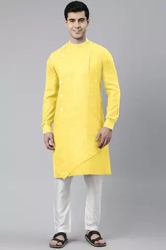 Light yellow asymmetrical kurta set
