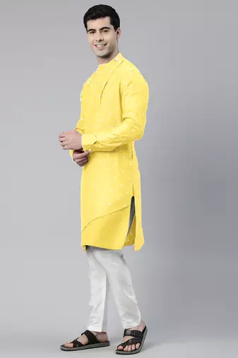 Light yellow asymmetrical kurta set