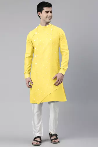Light yellow asymmetrical kurta set
