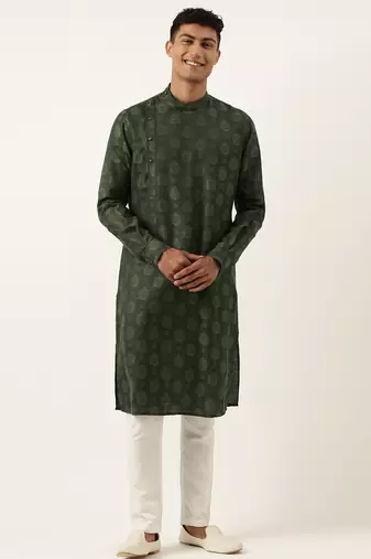 Olive self design side open kurta set