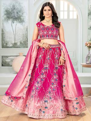 pink chinon sequins embroidered lehenga set choli with dupatta with dupatta 1