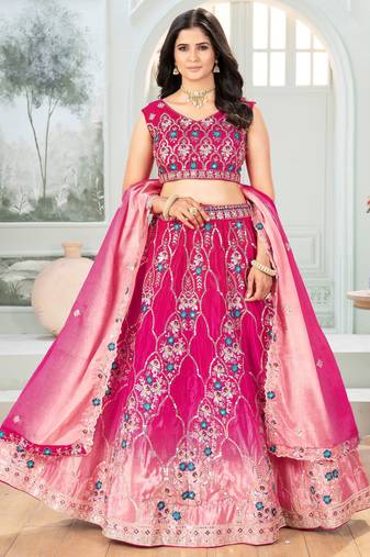 Pink Chinon Sequins Embroidered Lehenga Choli With Dupatta