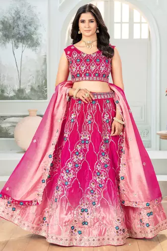 Pink Chinon Sequins Embroidered Lehenga Choli With Dupatta