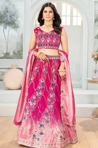 pink chinon sequins embroidered lehenga set choli with dupatta with dupatta