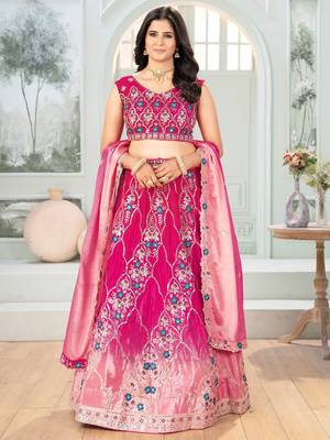 pink chinon sequins embroidered lehenga set choli with dupatta with dupatta 3
