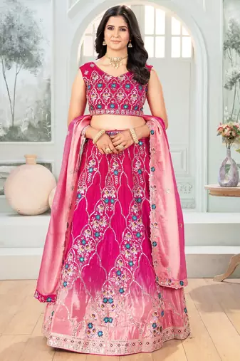 pink chinon sequins embroidered lehenga set choli with dupatta with dupatta