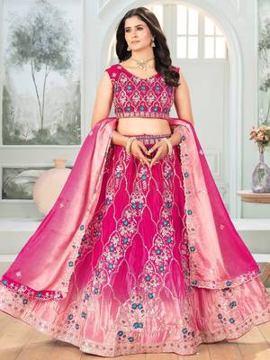 pink chinon sequins embroidered lehenga set choli with dupatta with dupatta 4