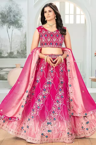 pink chinon sequins embroidered lehenga set choli with dupatta with dupatta