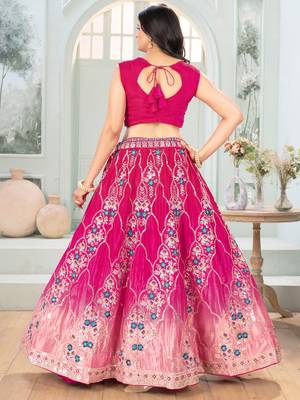pink chinon sequins embroidered lehenga set choli with dupatta with dupatta 5