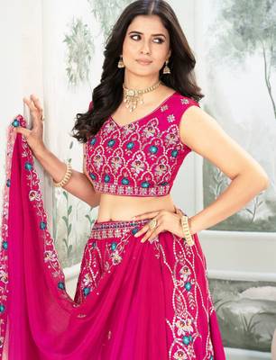 pink chinon sequins embroidered lehenga set choli with dupatta with dupatta 6