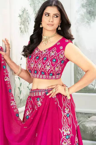 pink chinon sequins embroidered lehenga set choli with dupatta with dupatta