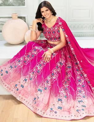 pink chinon sequins embroidered lehenga set choli with dupatta with dupatta 7
