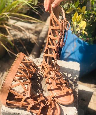 Brown solid synthetic leather footwear 2