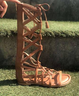 Brown solid synthetic leather footwear 4