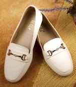 White solid synthetic leather Loafers 