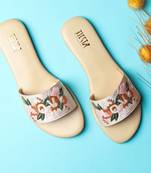 Beige embroidered synthetic leather flats